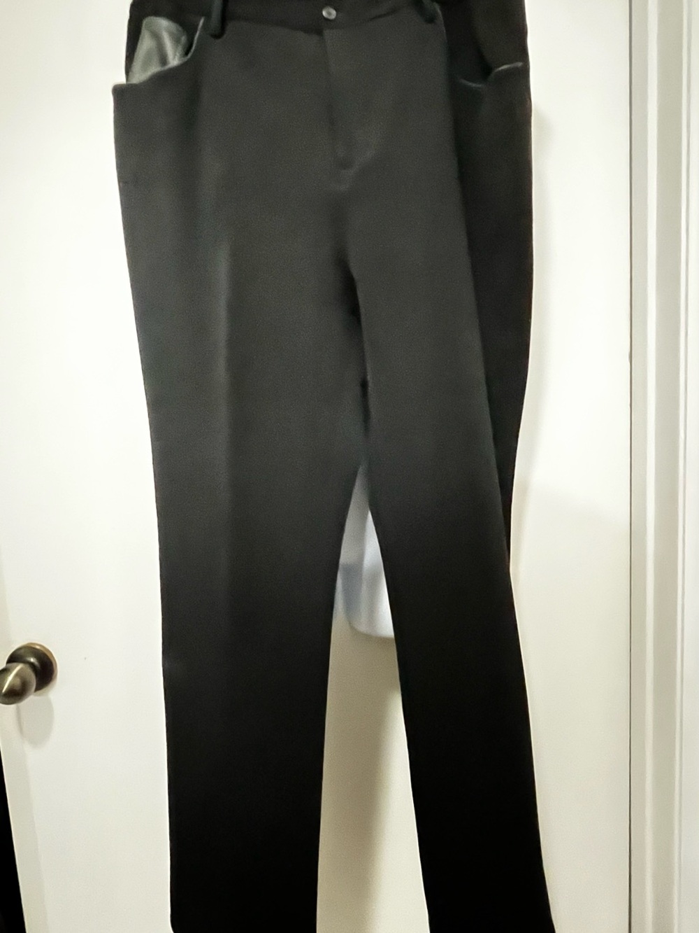 RALPH LAUREN Black Dress Pants LEATHER Pocket/Trim, sz 16, VIRGIN WOOL blend